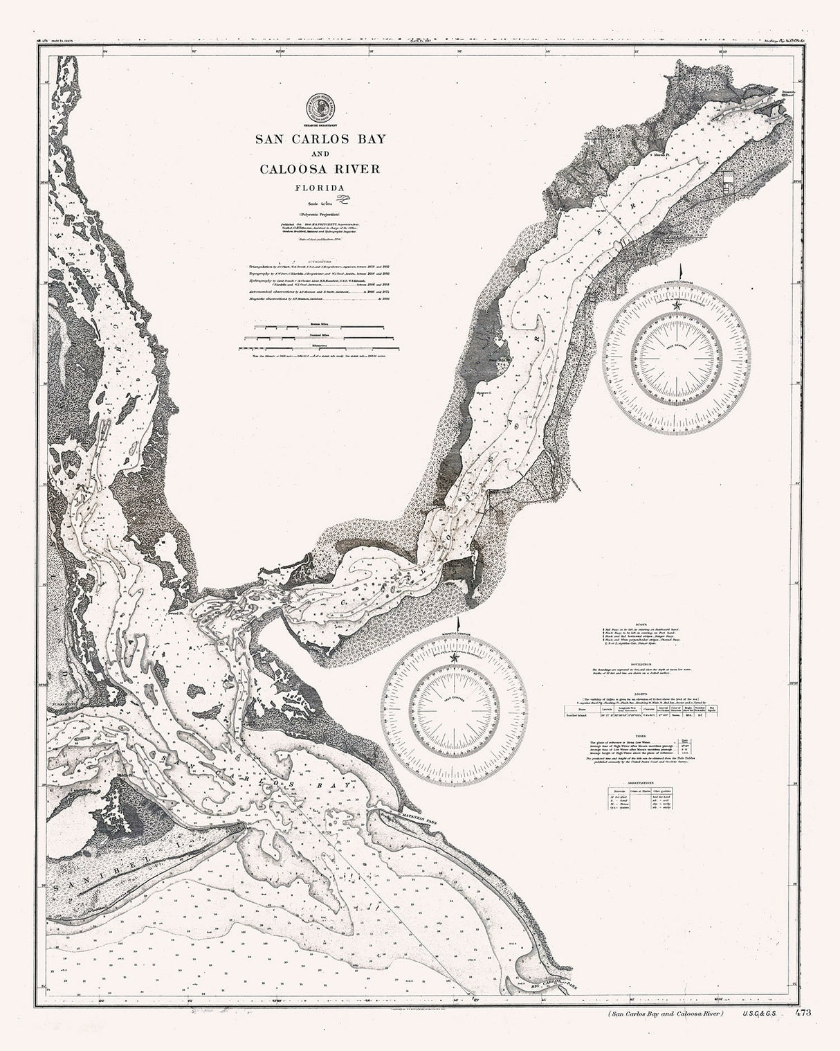 1898 Nautical Chart of San Carlos Bay Caloosa River Florida Fort Myers