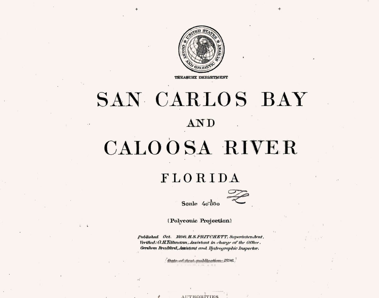 1898 Nautical Chart of San Carlos Bay Caloosa River Florida Fort Myers