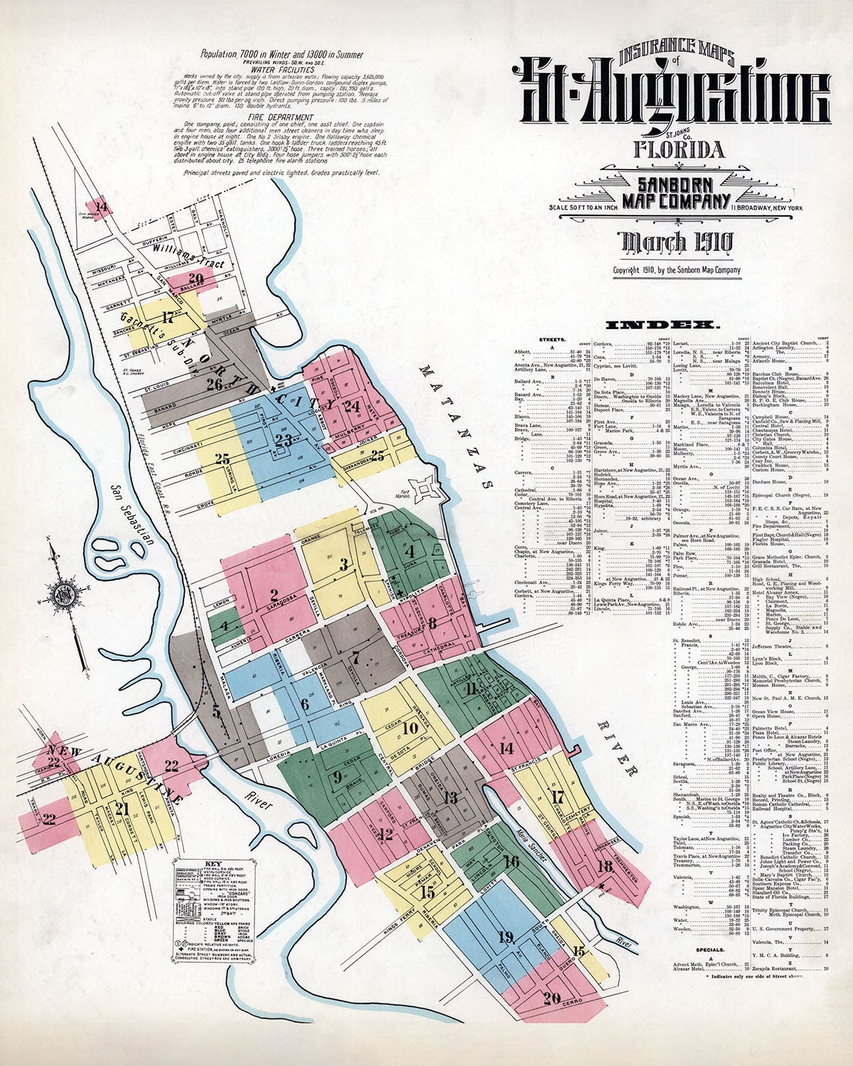1910 Town Map of Saint Augustine Florida