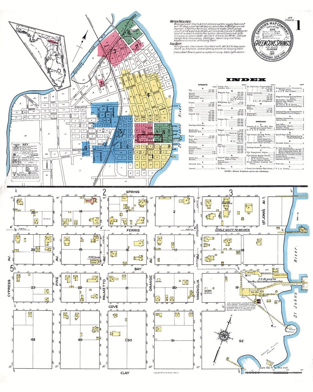 1917 Town Map of Green Cove Springs Clay County Florida