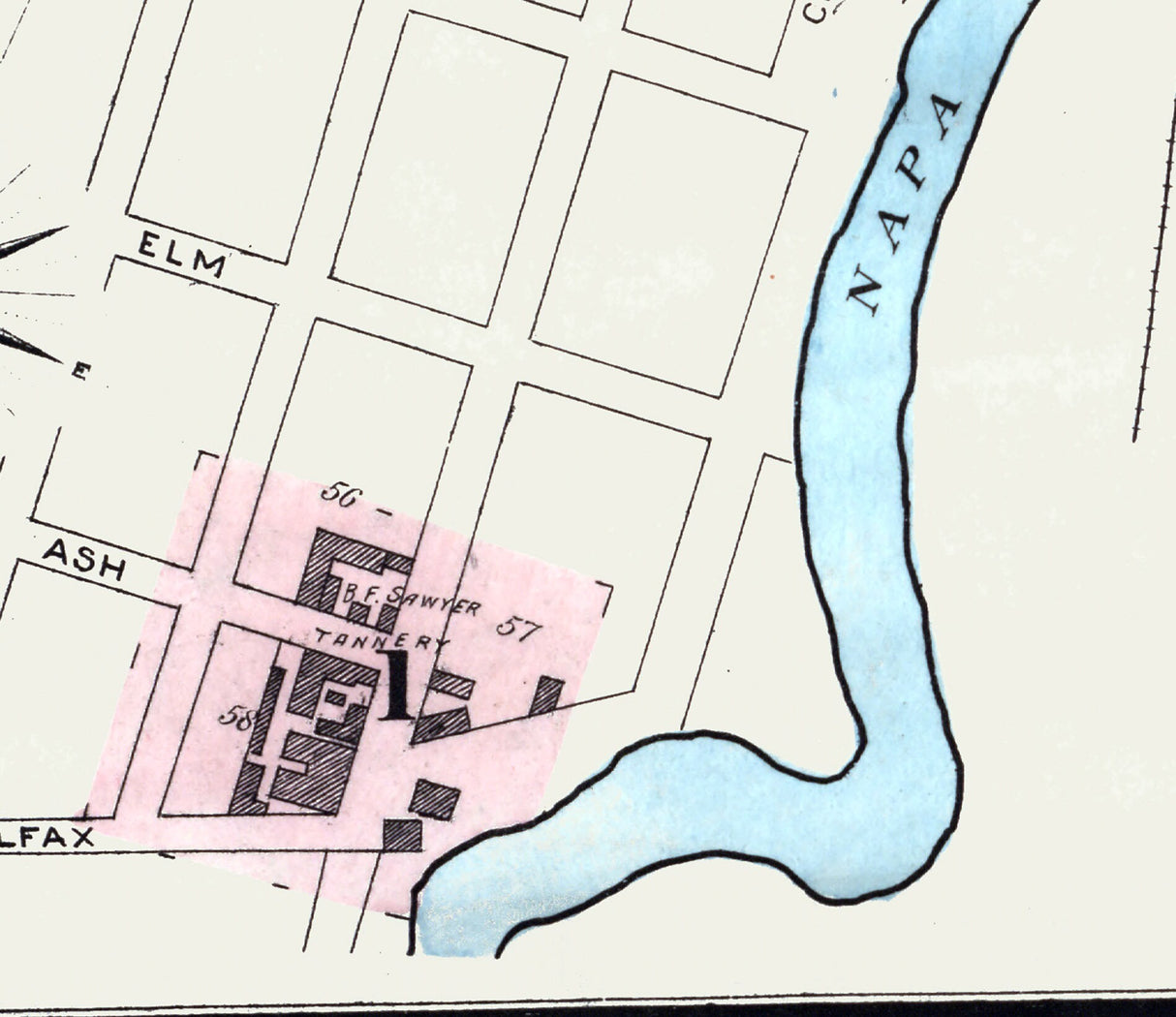 1886 Town Map of Napa California