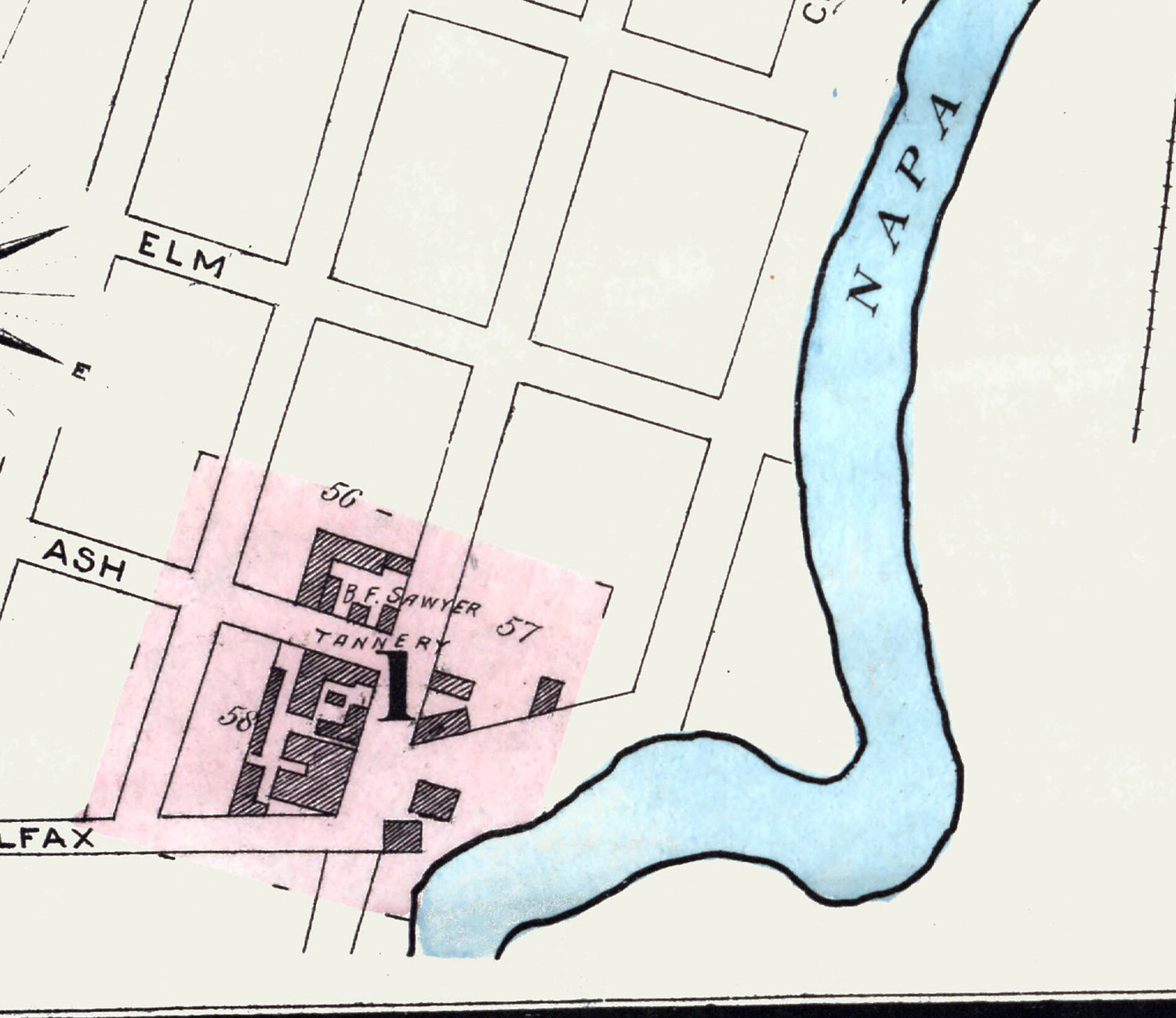 1886 Town Map of Napa California