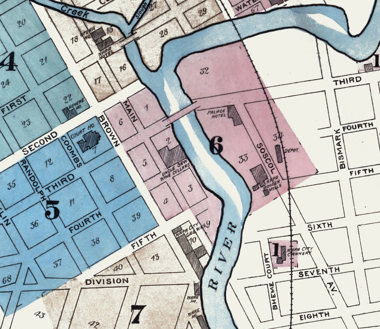 1886 Town Map of Napa California