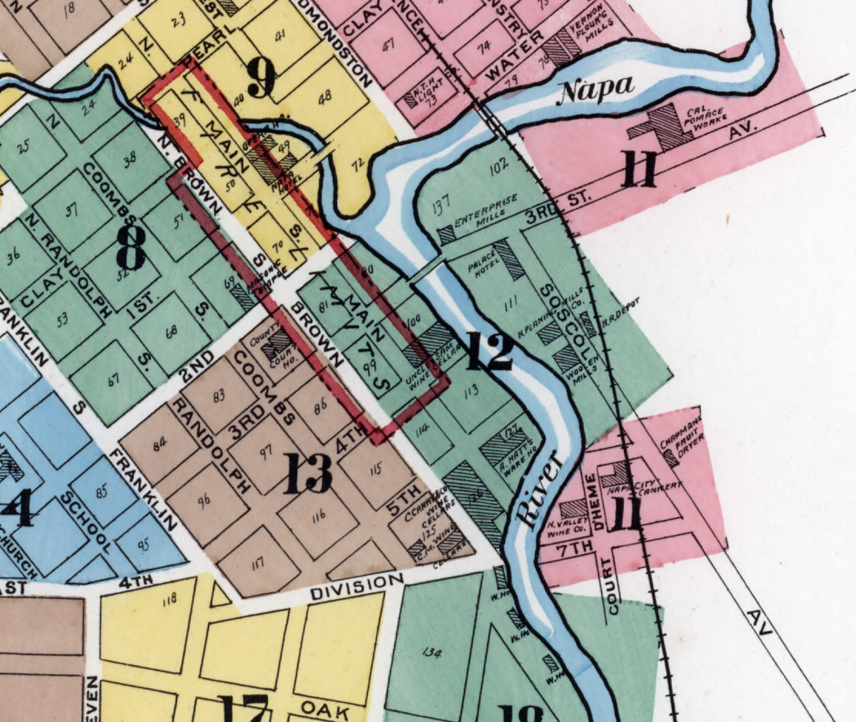 1891 Town Map of Napa California