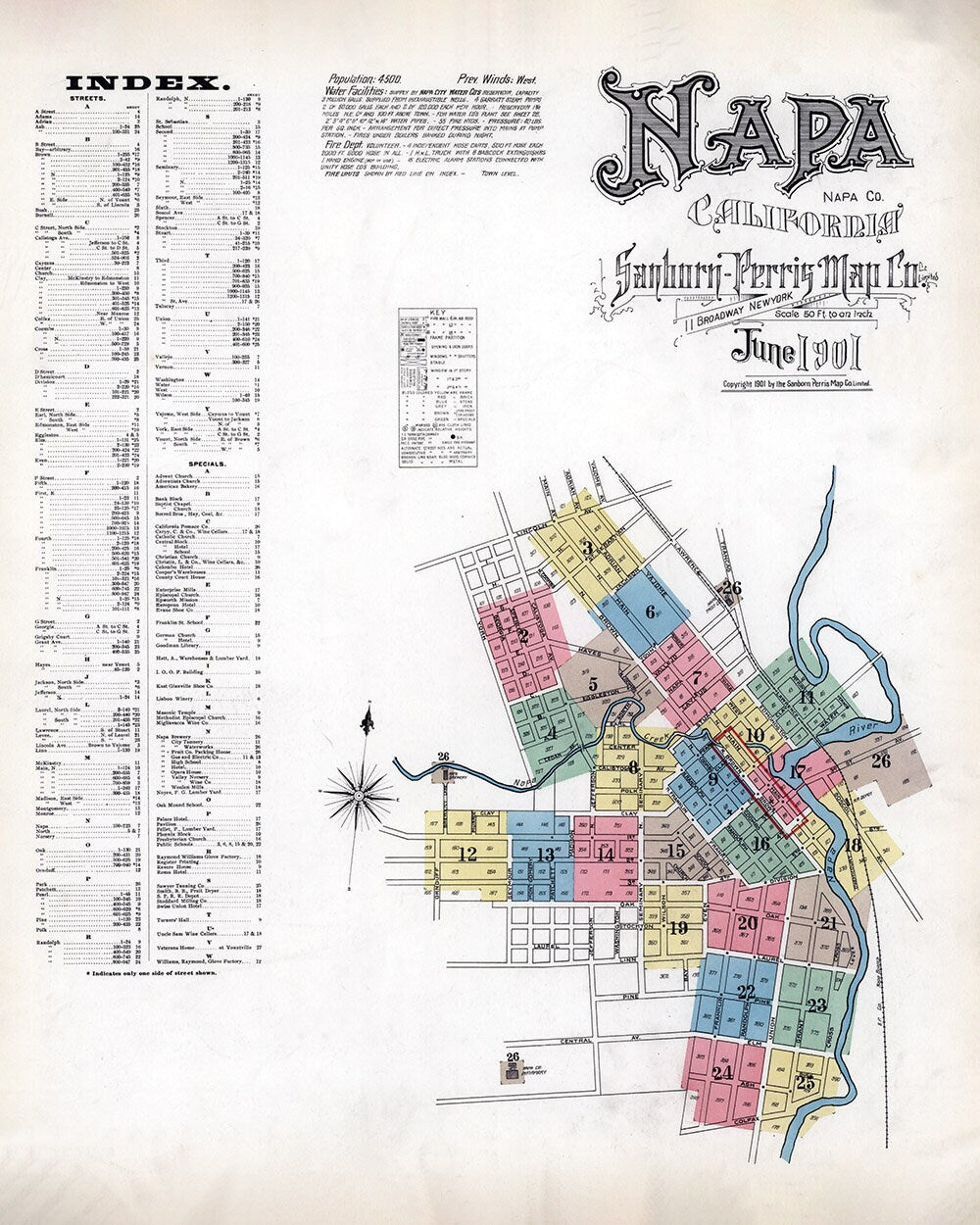 1901 Town Map of Napa California