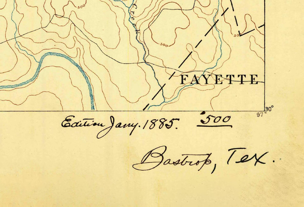 1885 Topo Map of Bastrop County Texas