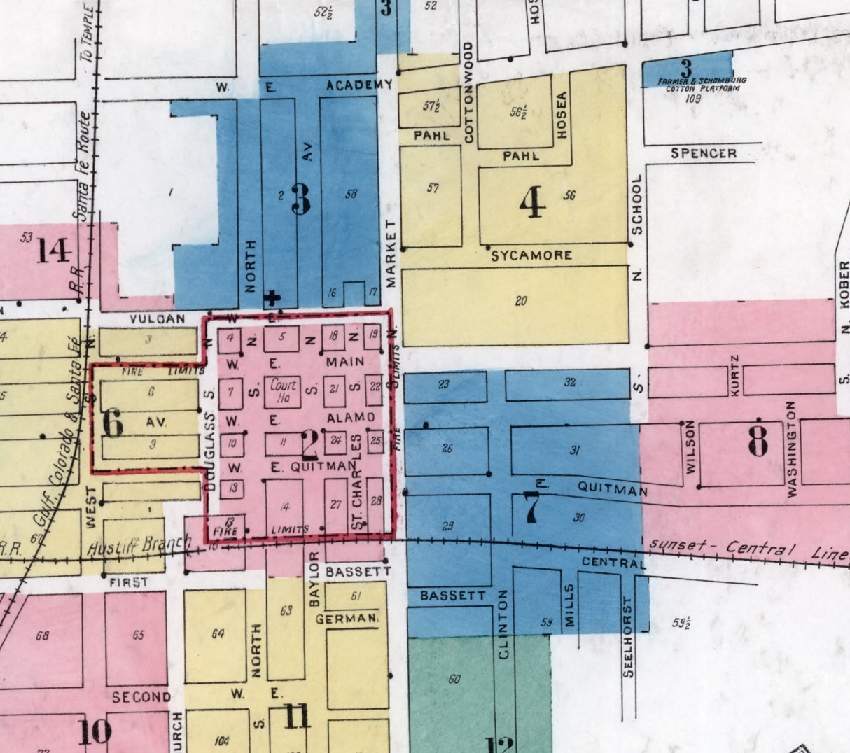 1912 Town Map of Brenham Washington County Texas