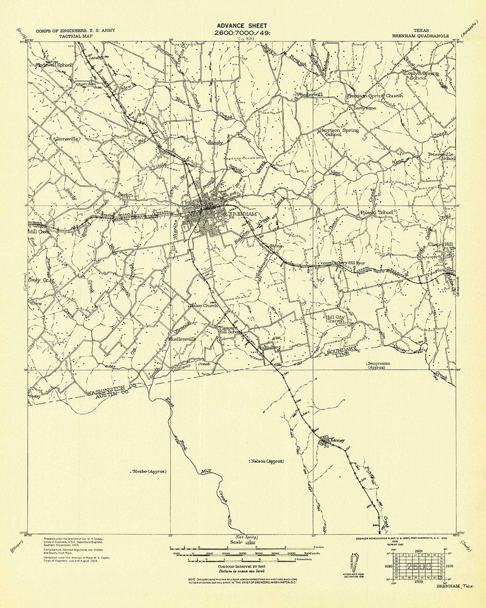 1930 Map of Brenham Texas