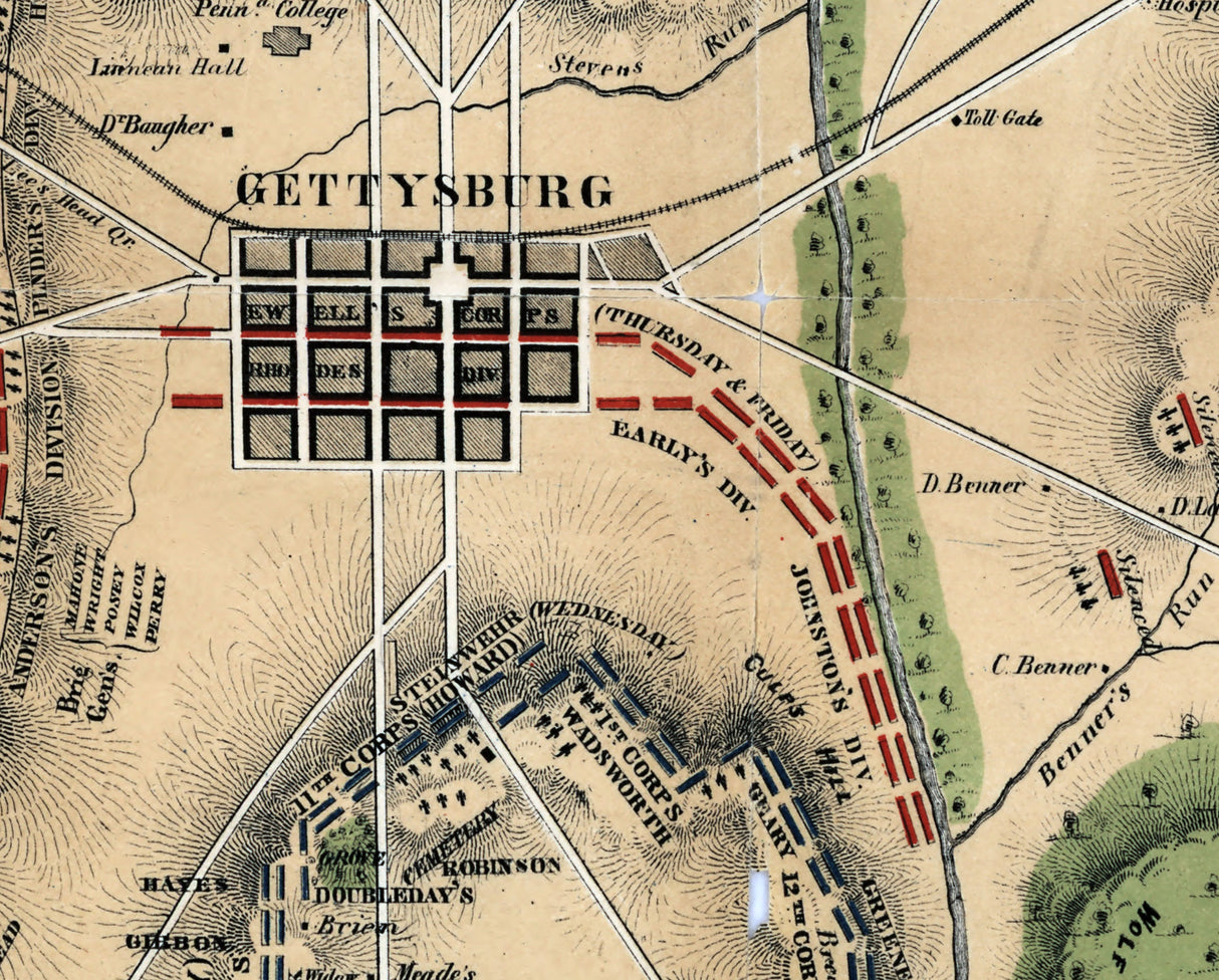 1863 Map of Gettysburg Pennsylvania Battlefield