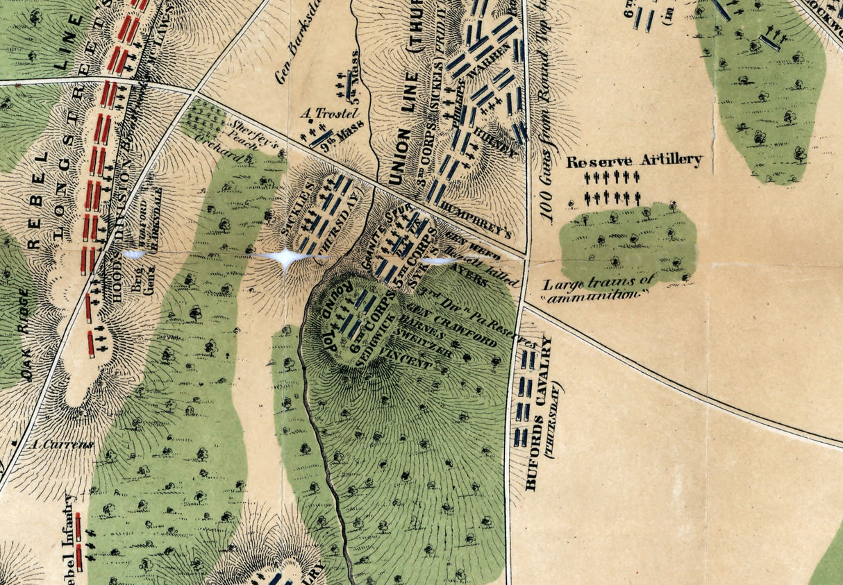1863 Map of Gettysburg Pennsylvania Battlefield