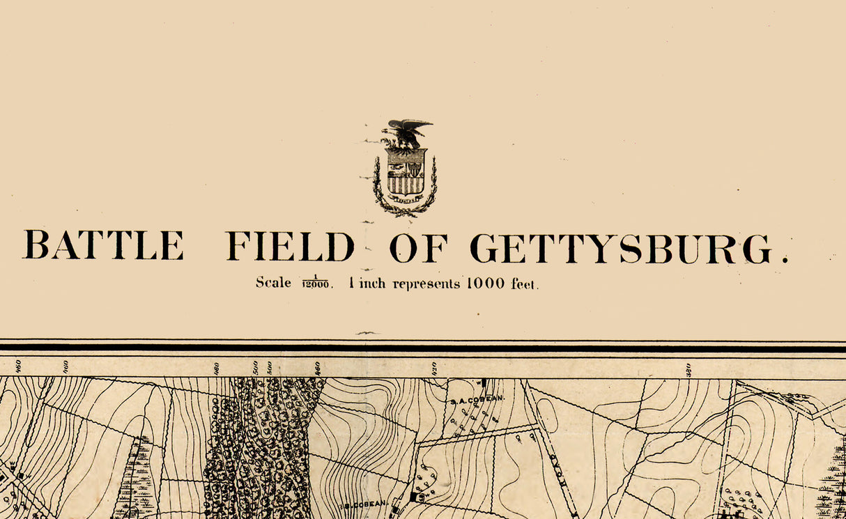 1870 Map of Gettysburg Pennsylvania Battlefield