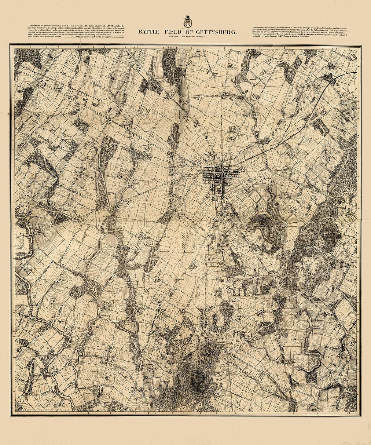1870 Map of Gettysburg Pennsylvania Battlefield