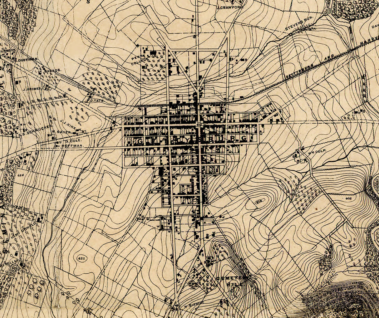 1870 Map of Gettysburg Pennsylvania Battlefield