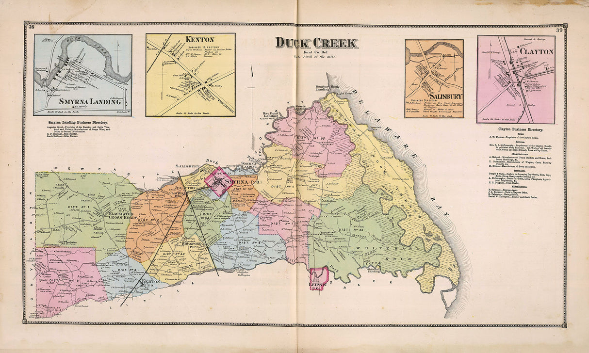 1868 Map of Duck Creek Kent County Delaware Smyrna