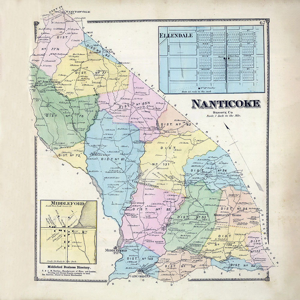 1868 Map of Nanticoke Sussex County Delaware