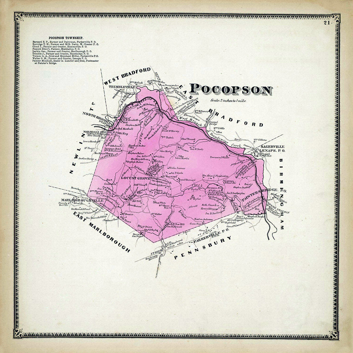1873 Map of Pocopson Township Chester County Pennsylvania
