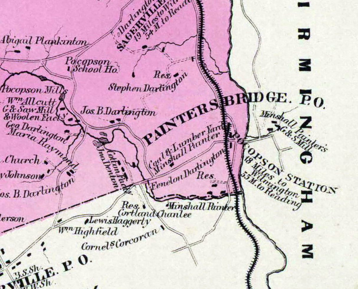 1873 Map of Pocopson Township Chester County Pennsylvania