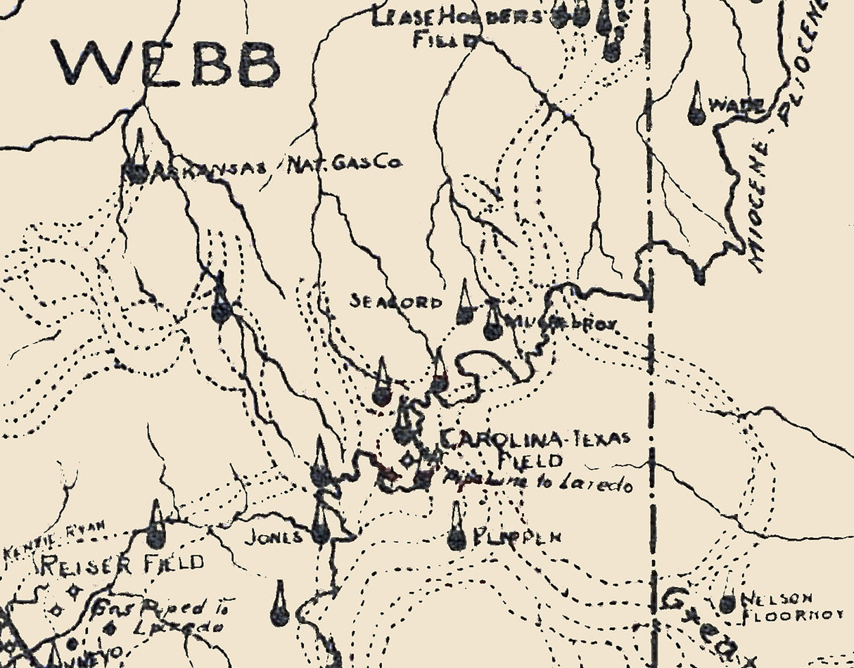 1920 Map of Laredo District Texas Oil Well Fields
