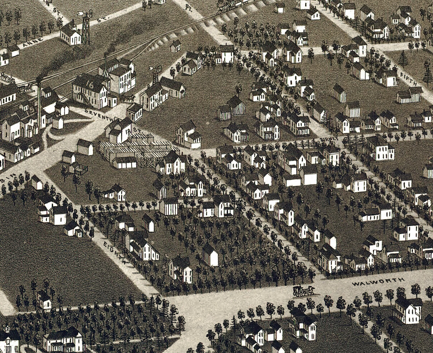 1884 Panoramic Map of Delavan Walworth County Wisconsin Delavan Lake