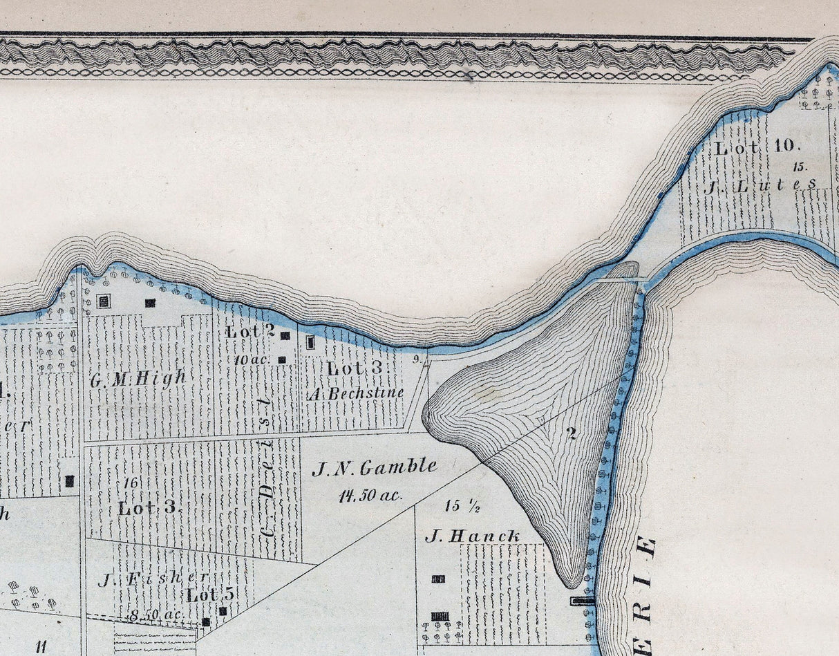 1874 Map of Middle Bass Island Ottawa County Ohio Lake Erie