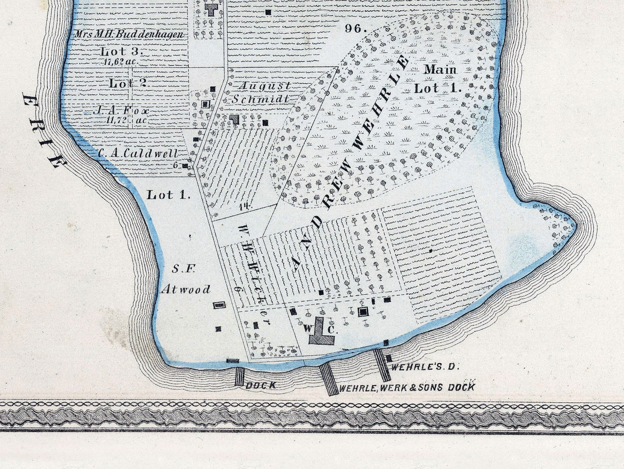 1874 Map of Middle Bass Island Ottawa County Ohio Lake Erie