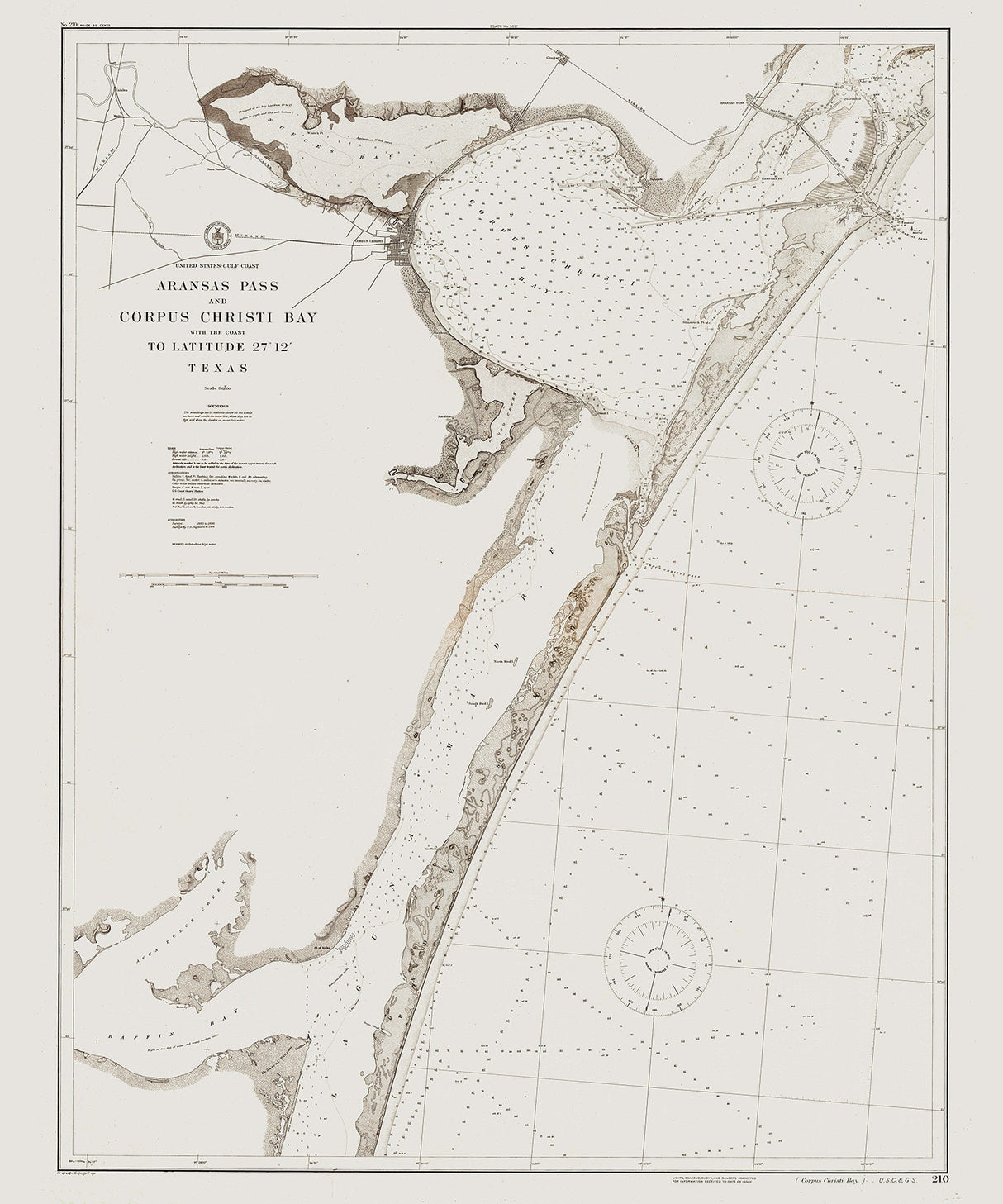 1917 Nautical Chart of Aransas Pass and Corpus Christi Bay Texas