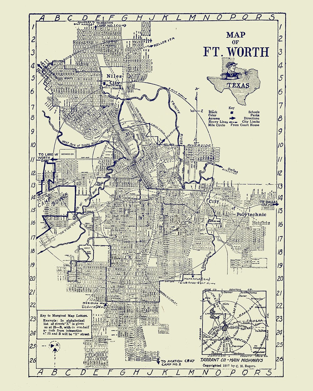 1917 Map of Fort Worth Texas