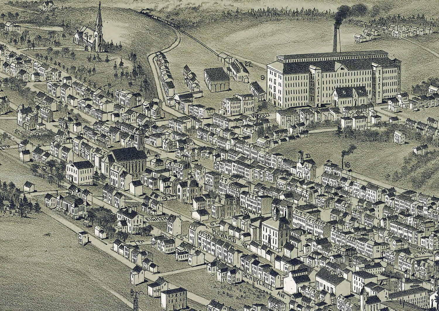 1889 Panoramic Map of Pottsville Pennsylvania