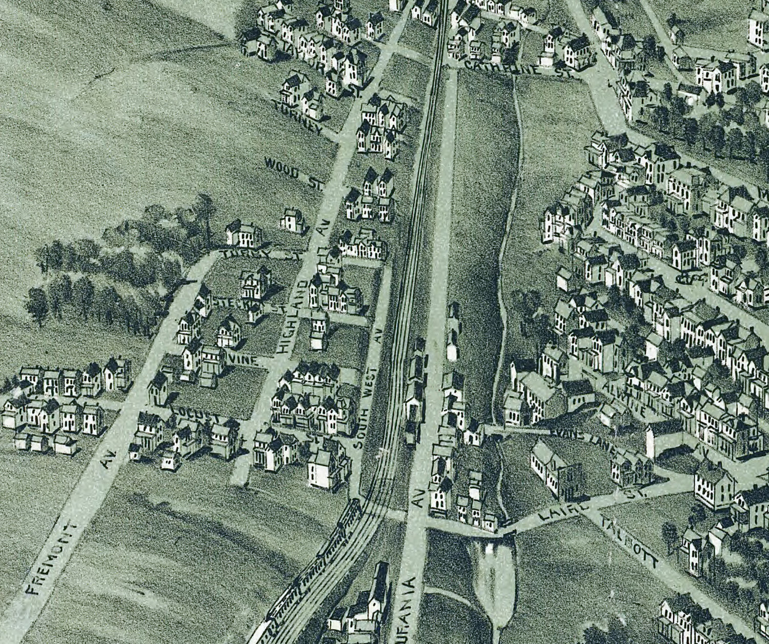 1901 Panoramic Map of Greensburg Pennsylvania