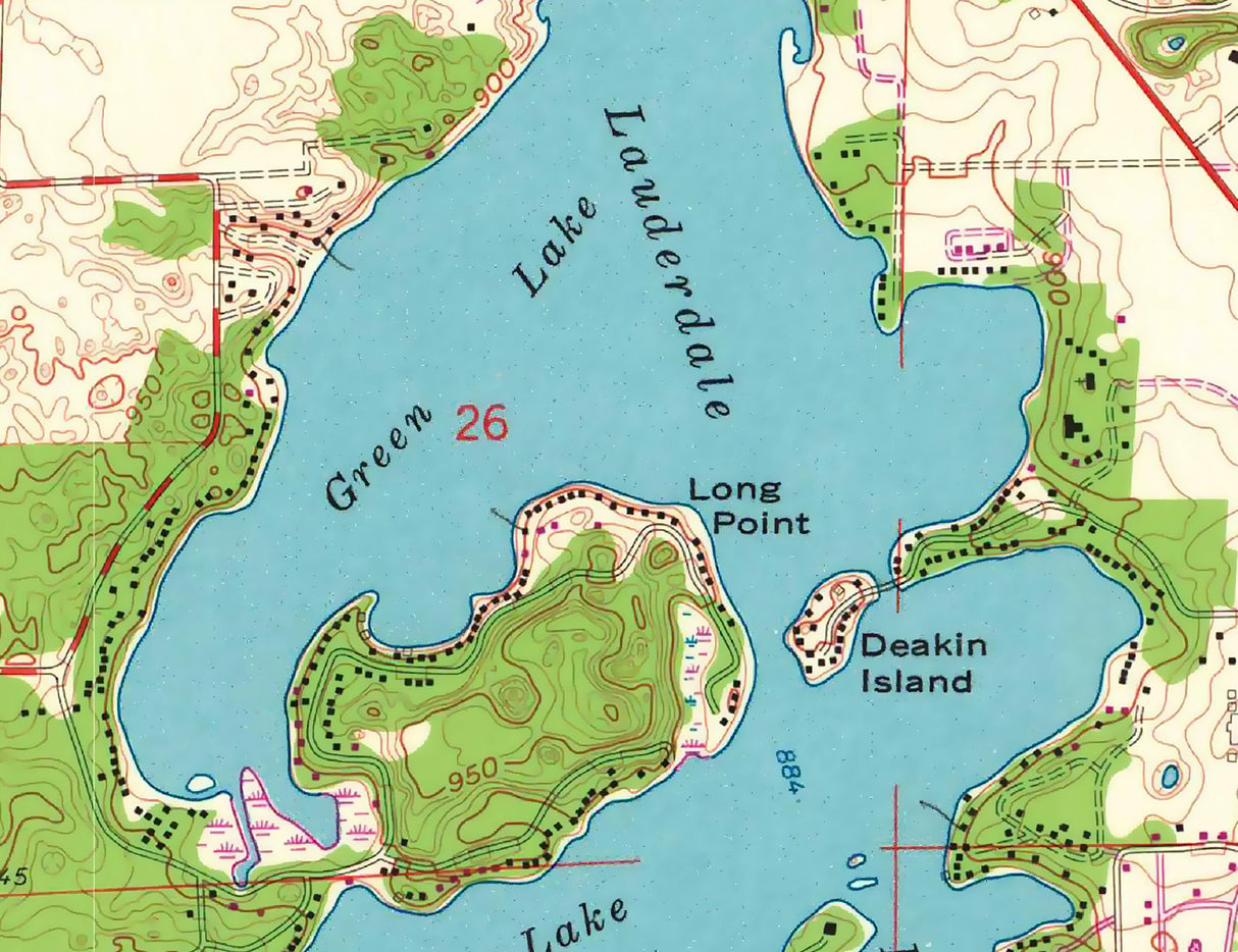 1972 Map of Lauderdale Lake Wisconsin