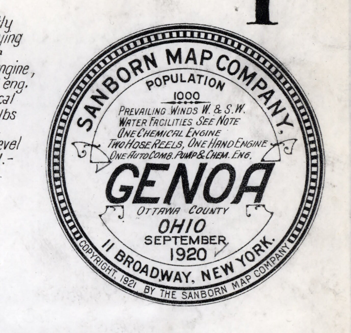 1920 Town Map of Genoa Ottawa County Ohio