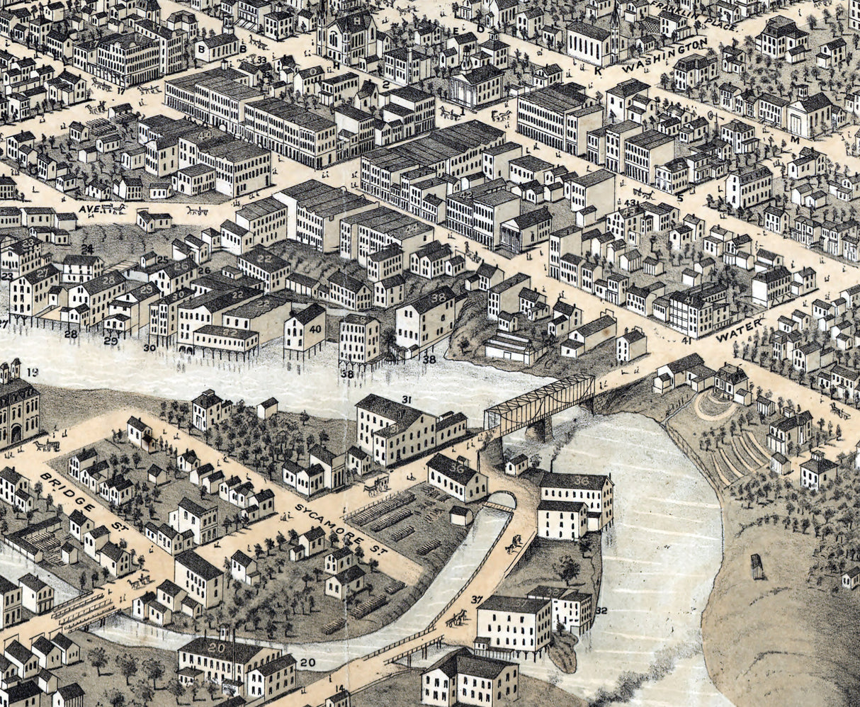 1874 Panoramic Map of South Bend Indiana