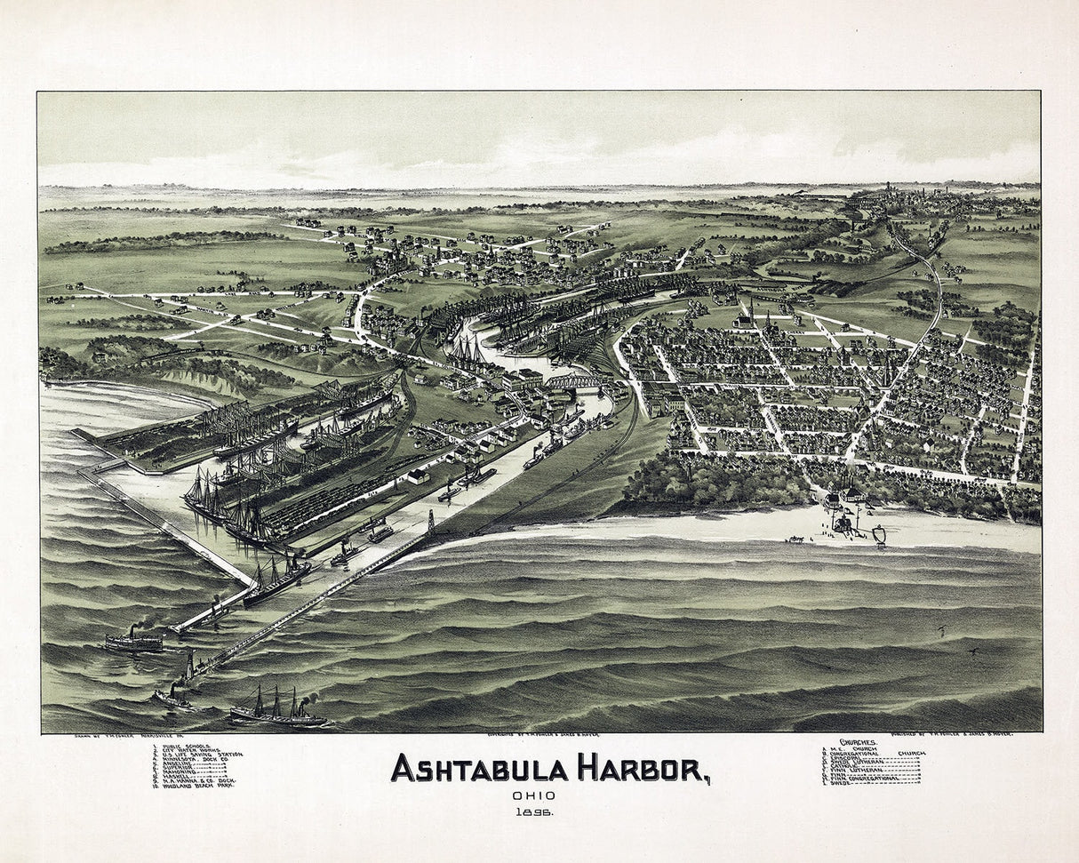 1896 Panoramic Map of Ashtabula Harbor Ohio