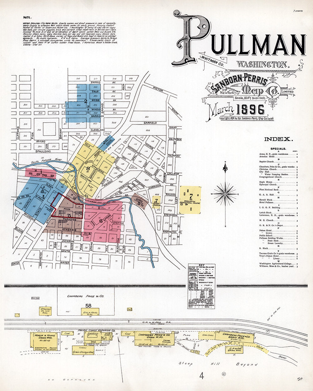 1896 Town Map of Pullman Whitman County Washington