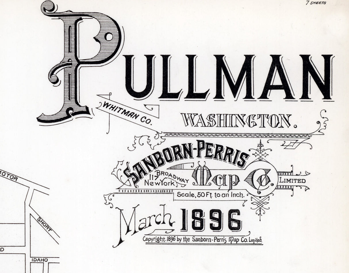 1896 Town Map of Pullman Whitman County Washington