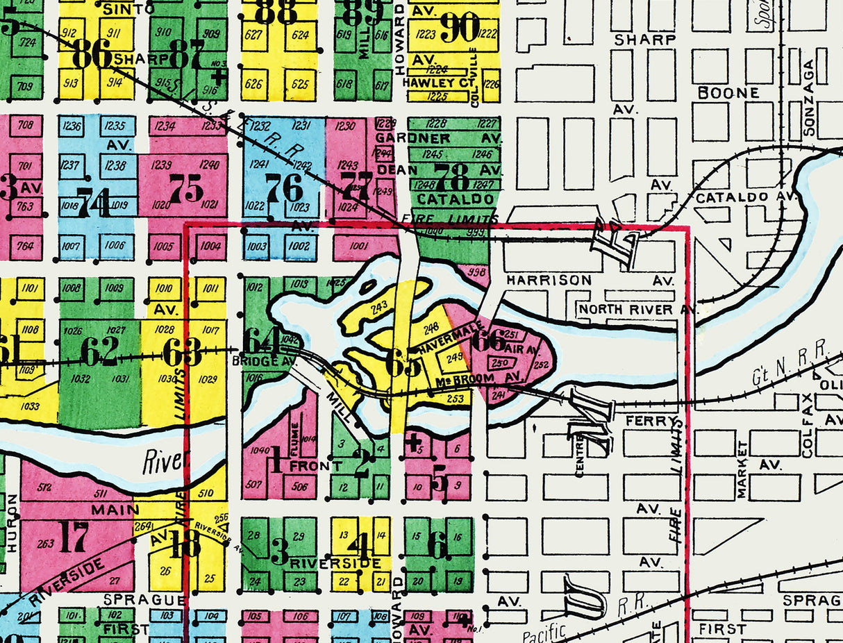 1902 Town Map of Spokane Washington