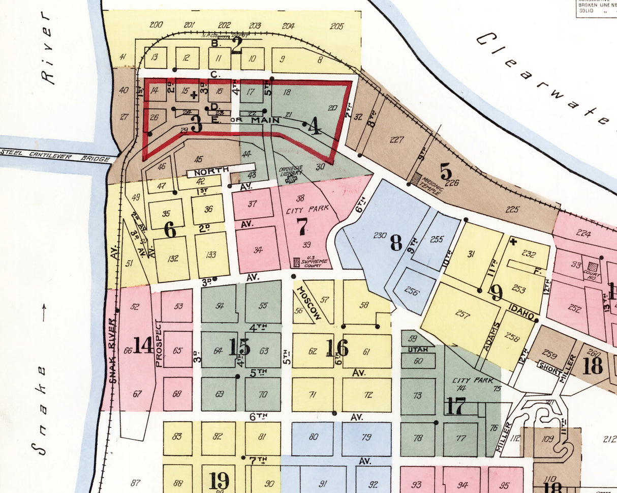 1904 Town Map of Lewiston Nez Perce County Idaho