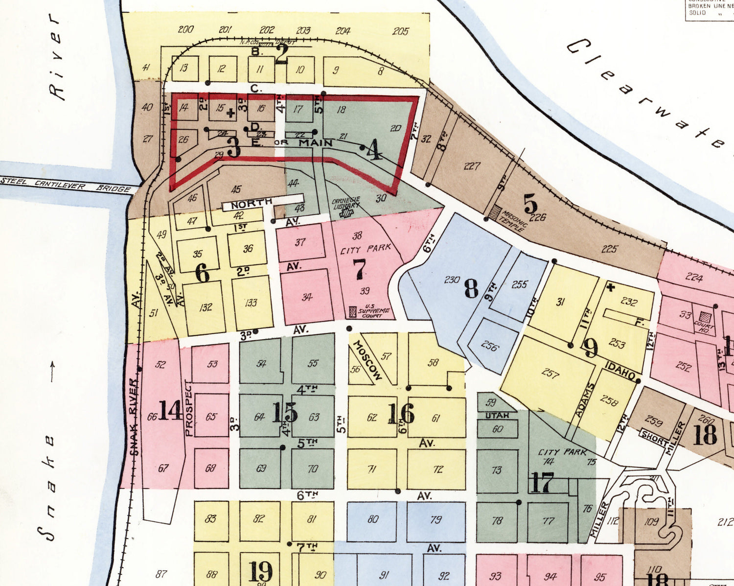 1904 Town Map of Lewiston Nez Perce County Idaho