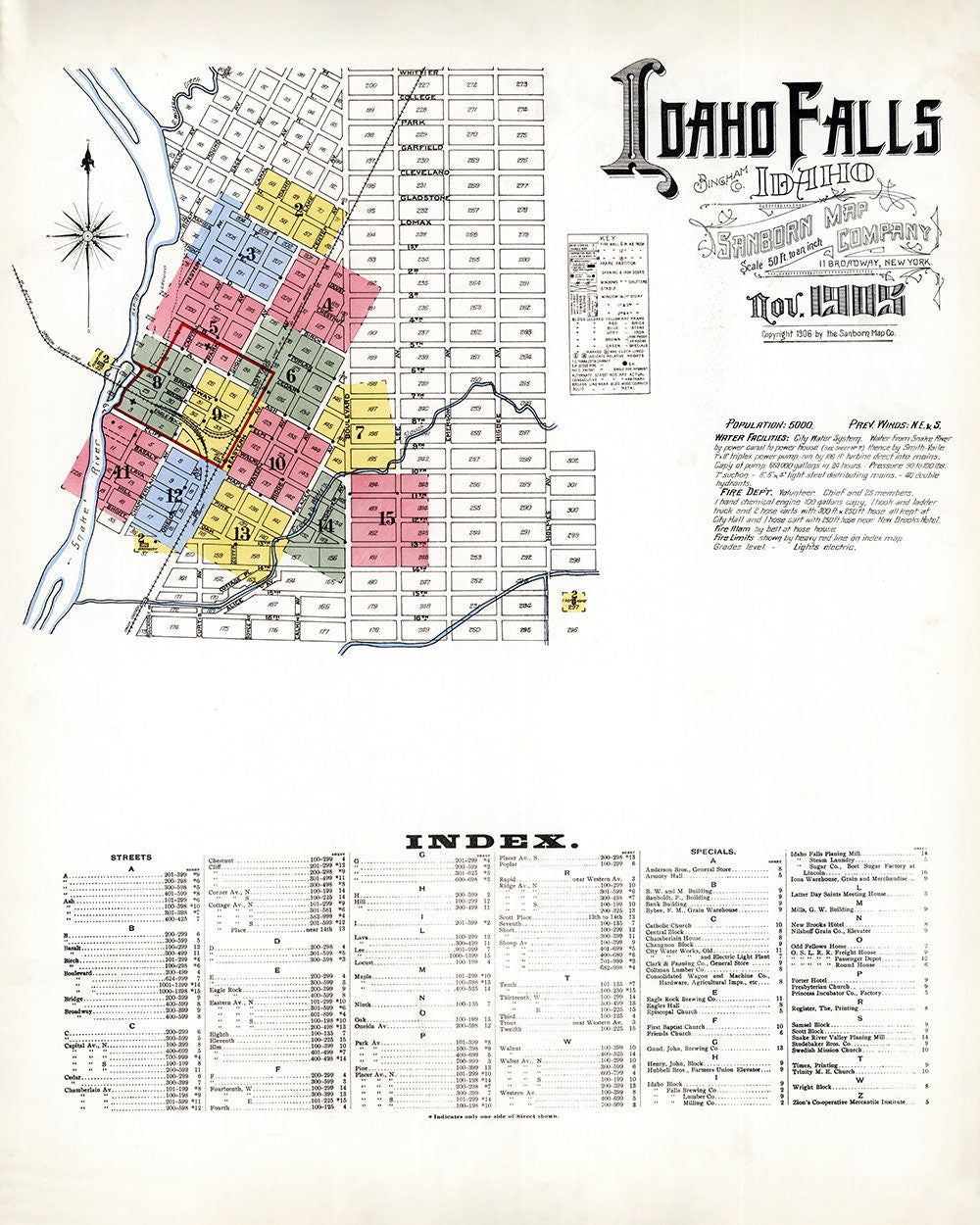 1905 Town Map of Idaho Falls Idaho