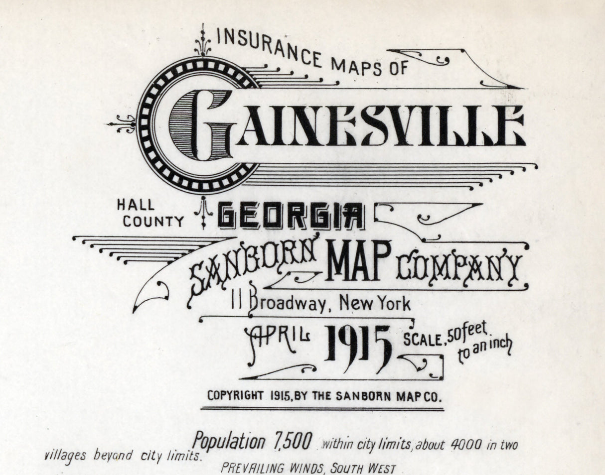 1915 Town Map of Gainesville Hall County Georgia