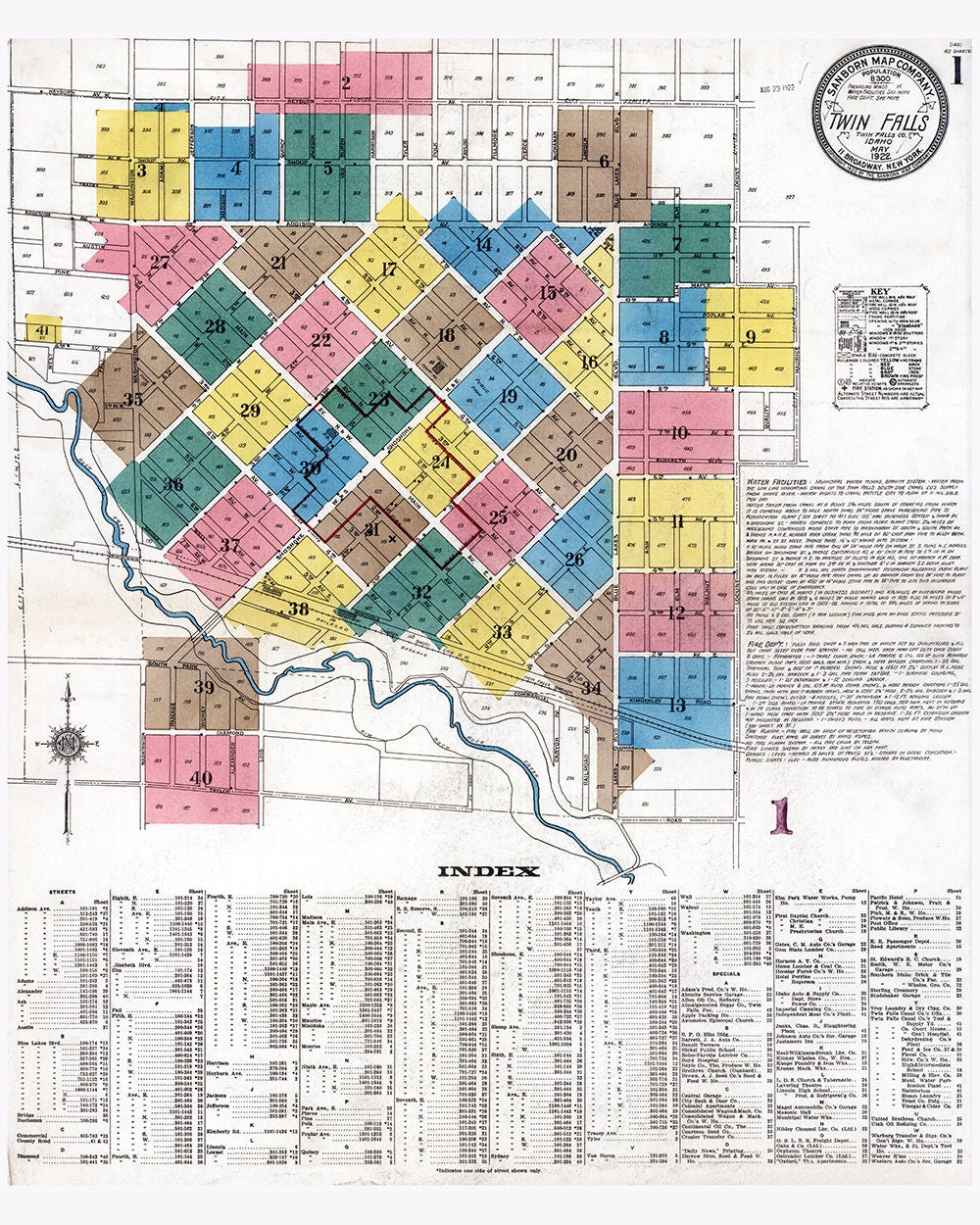 1922 Town Map of Twin Falls Idaho