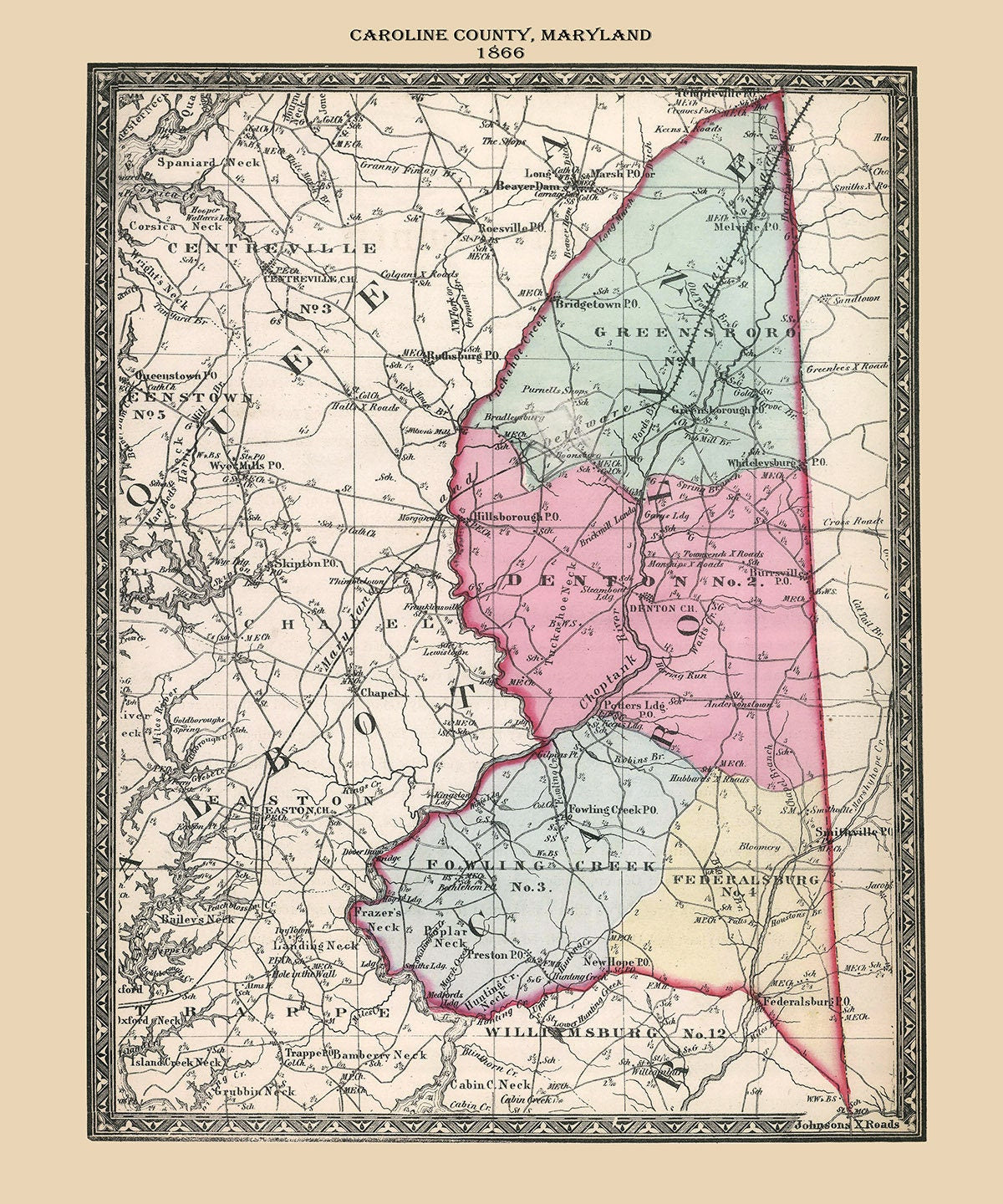 1866 Map of Caroline County Maryland