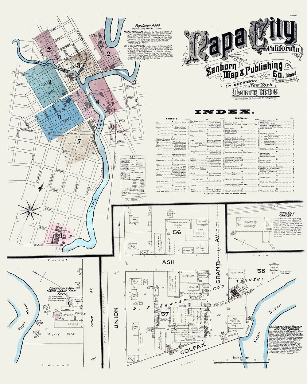1886 Town Map of Napa California
