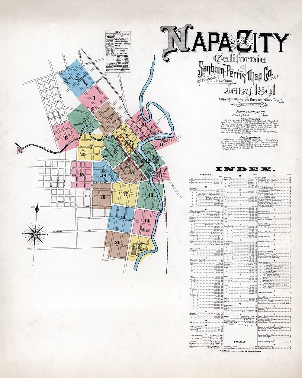 1891 Town Map of Napa California