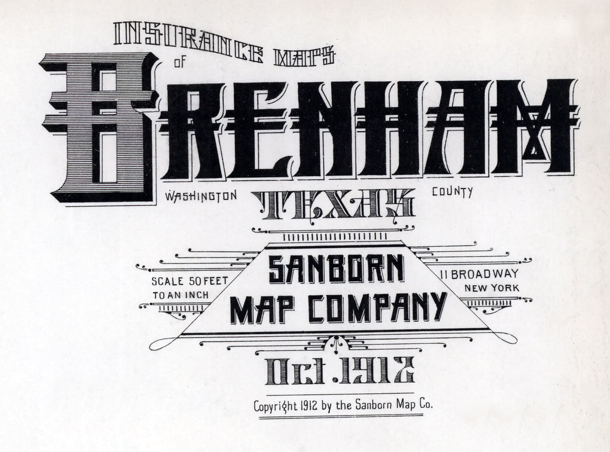 1912 Town Map of Brenham Washington County Texas