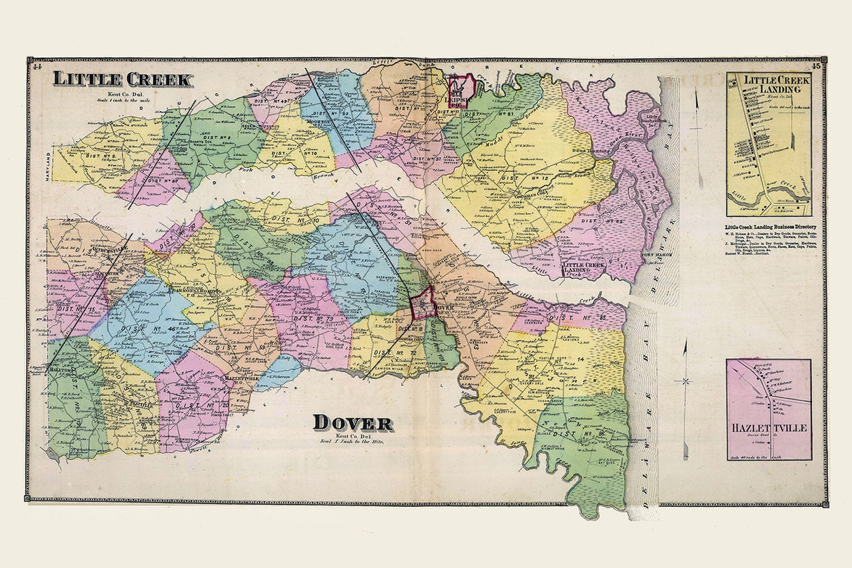 1868 Map of Dover and Little Creek Kent County Delaware