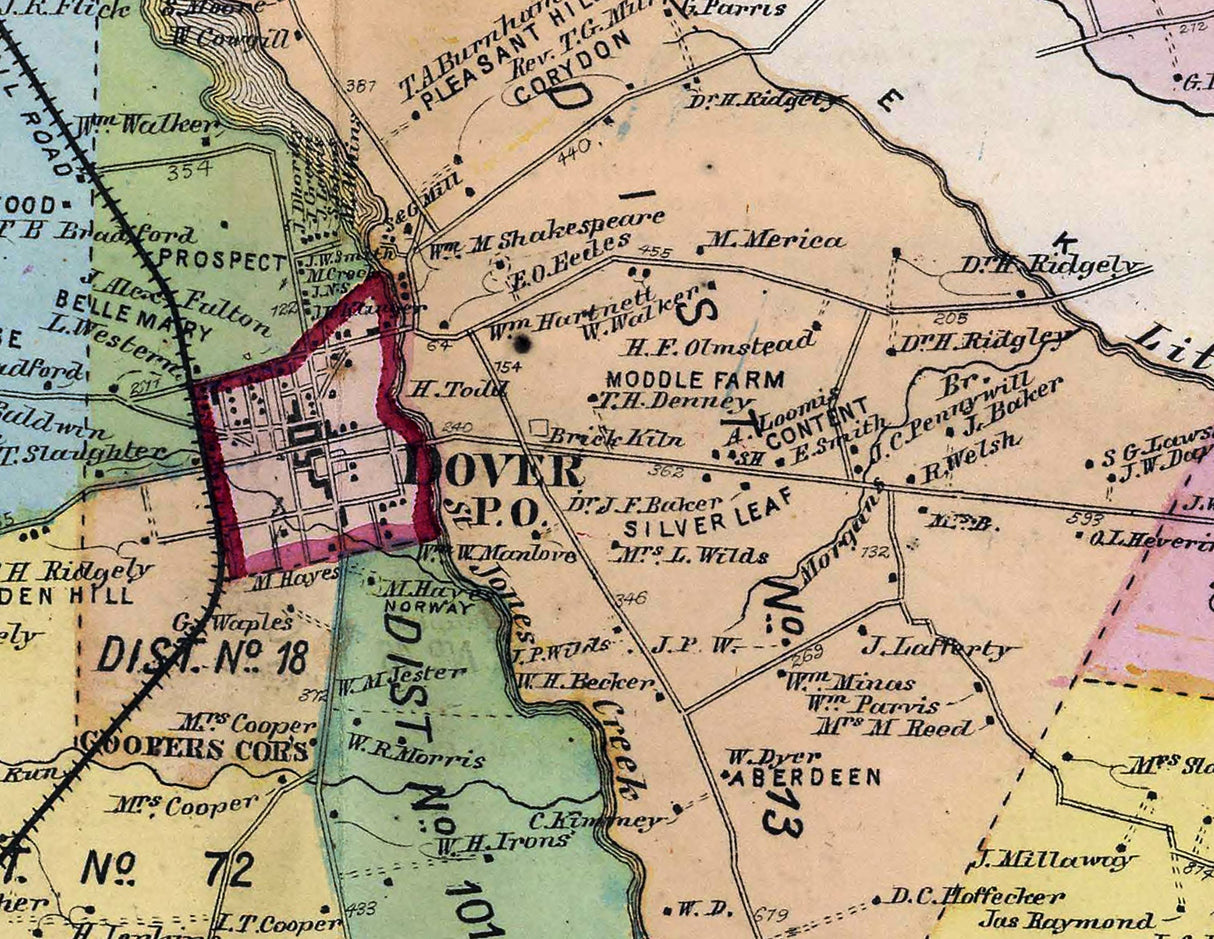 1868 Map of Dover and Little Creek Kent County Delaware