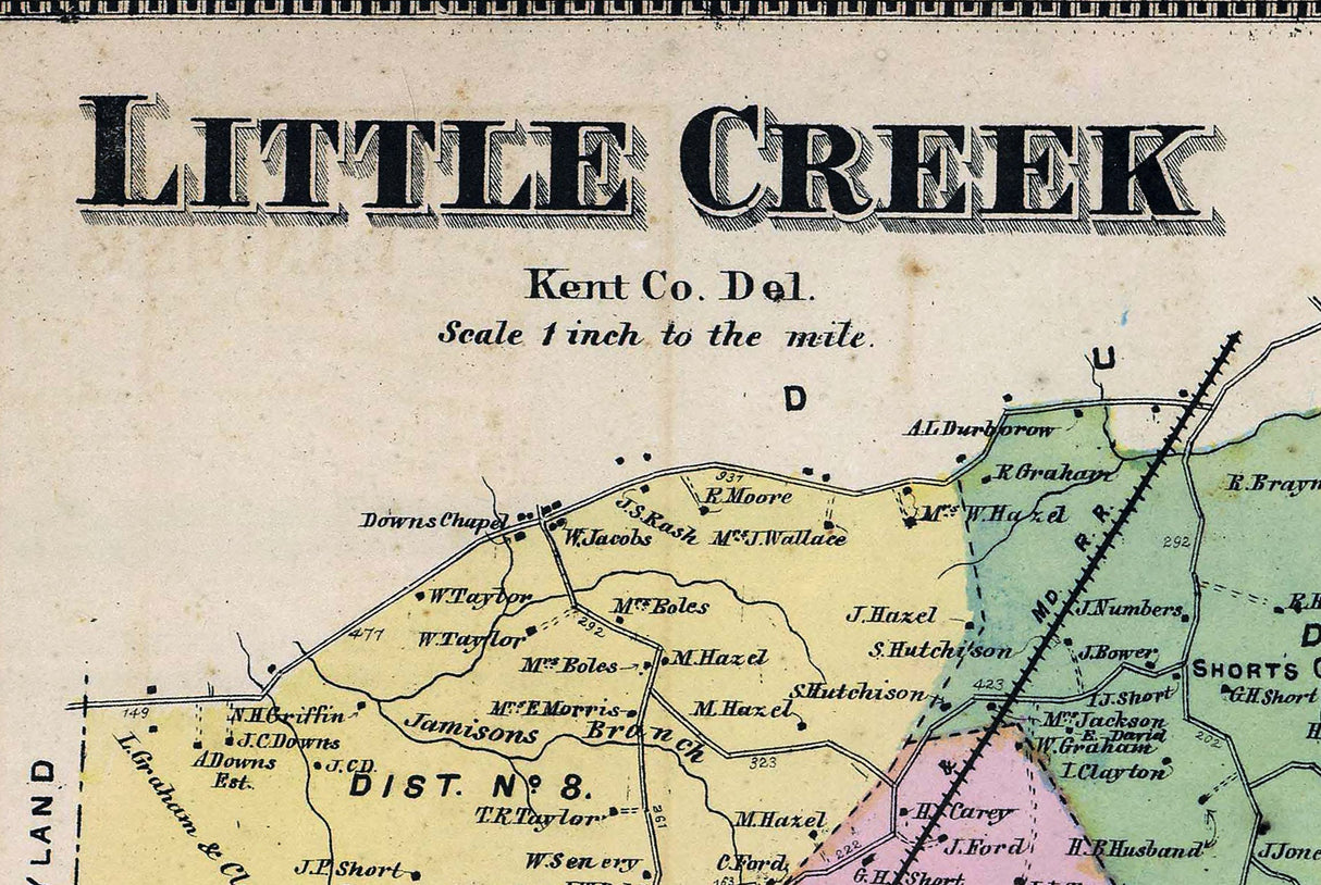 1868 Map of Dover and Little Creek Kent County Delaware