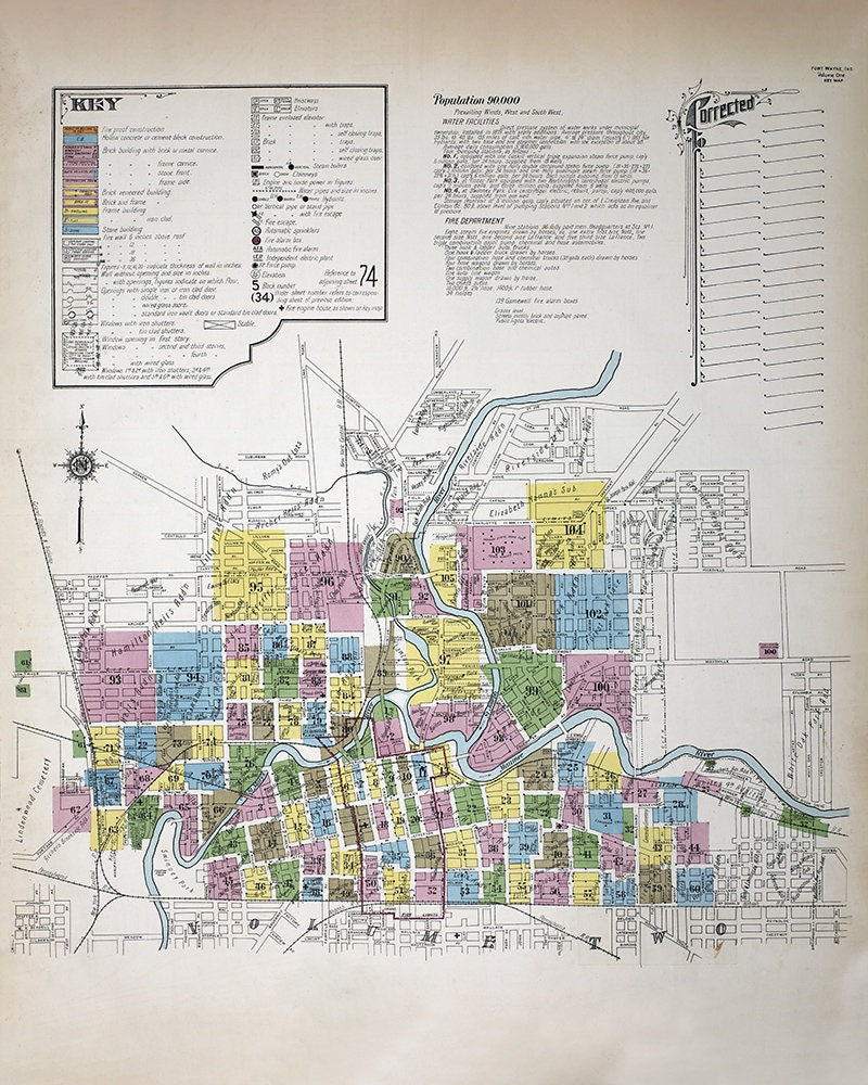 1918 Town Map of Fort Wayne Allen County Indiana