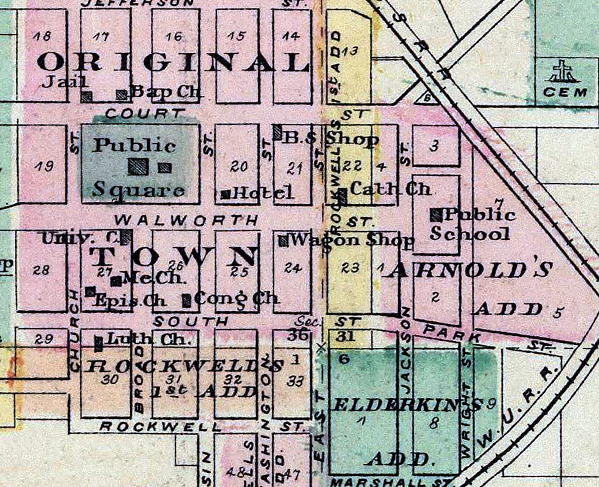 1878 Map of Elkhorn Walworth County Wisconsin